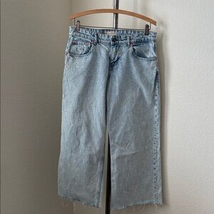 Motel Rocks Denim Jeans 100% cotton wide leg raw hem sz 31 EUC boho acid wash